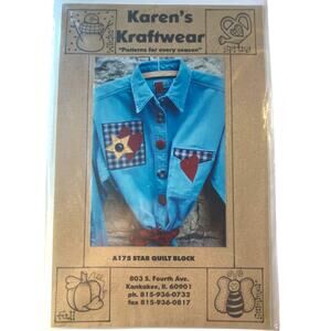 Vtg Karens Kraftwear A175 Pattern Star Quilt Block Uncut Vintage Patch Square